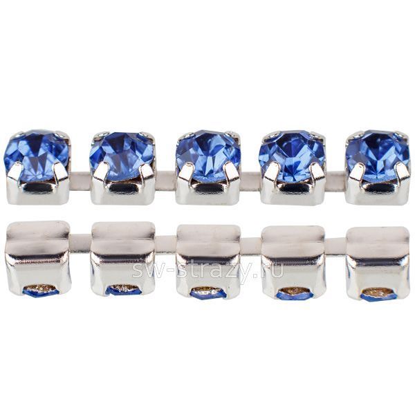 Стразовая цепь 2 мм  Sapphire\silver